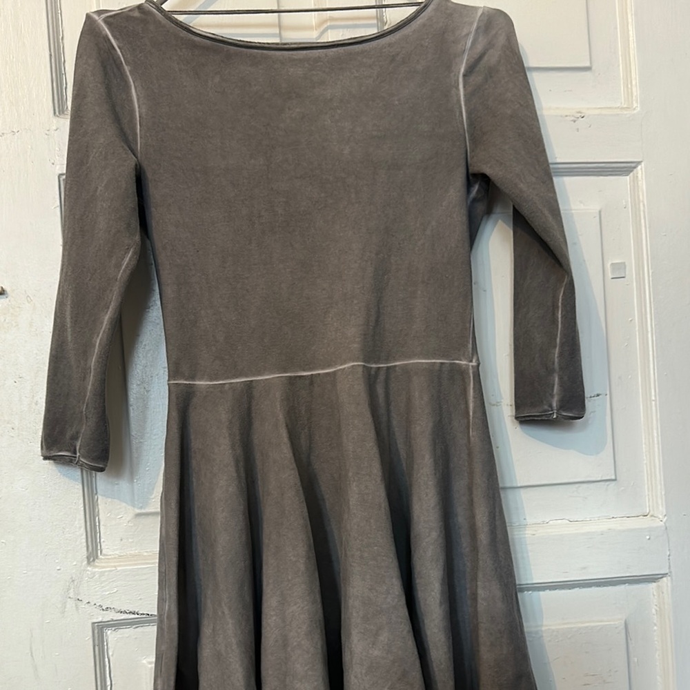 M—Gray Fit and Flare Casual Dress with Scoop Neck